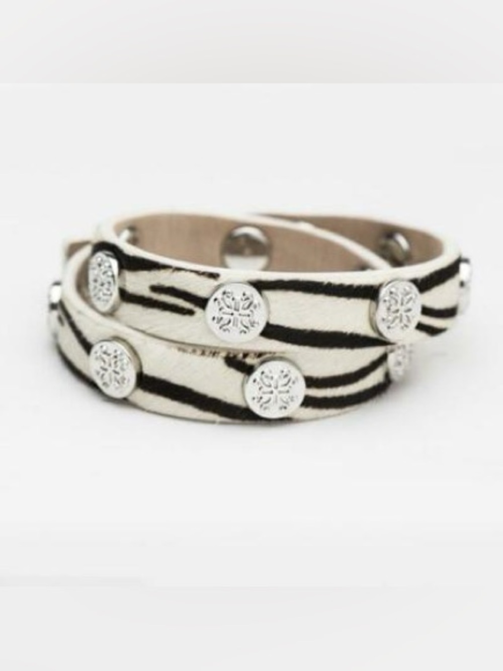 🆕 RUSTIC CUFF Meagen Calfskin White Tiger Double Wrap Bracelet w/Silver NWOT